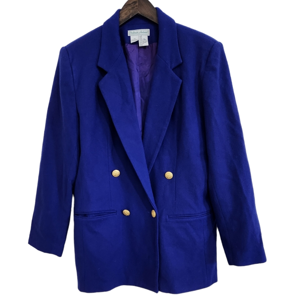 Vintage Stephanie Andrews Royal Blue Wool Pea Coat Lined Size 10